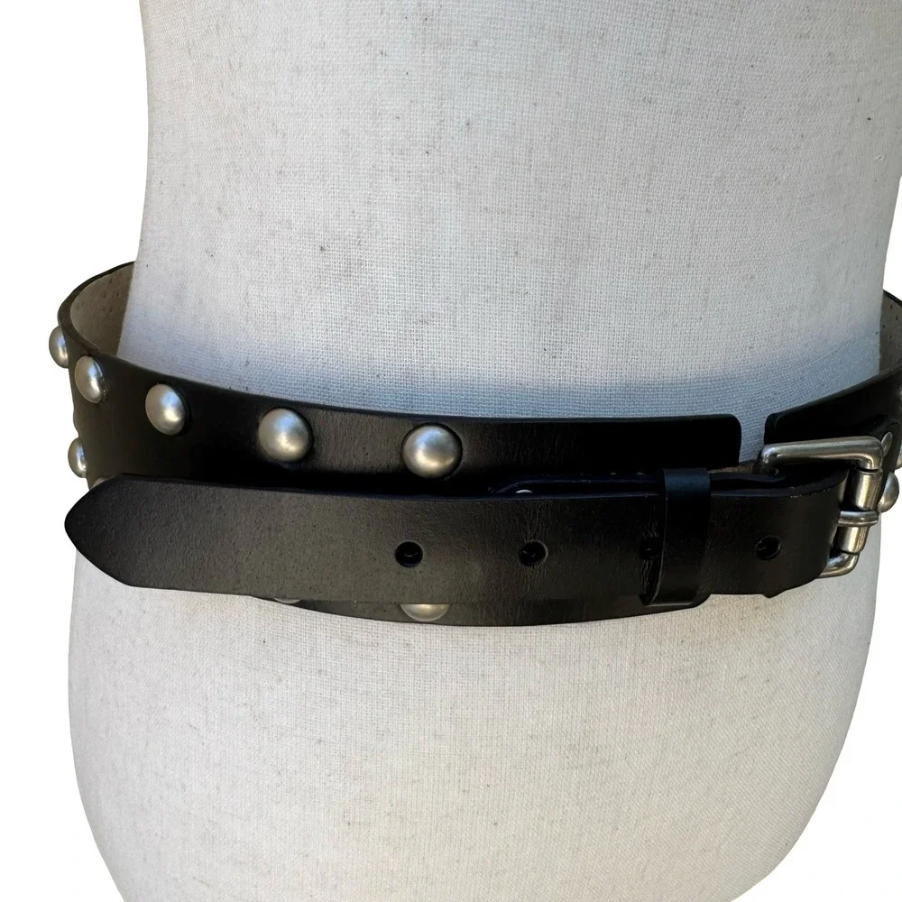 No Boundaries Punk Grunge Goth Black Studded Leather Belt Silver Dome Studs S/M